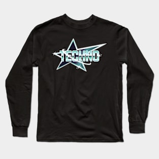 TECHNO  - Y2K Metallic Star (blue/white) Long Sleeve T-Shirt